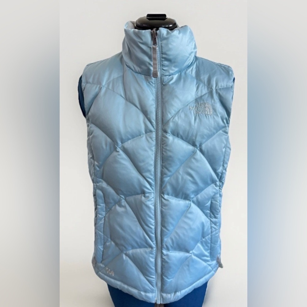 Vintage Y2K The North Face 550 Quilted Down Vest Baby Blue Puffer Jacket Small